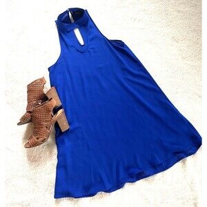 Designer Royal Blue Halter Neck Mini Dress Sleeveless Party Dress Akira